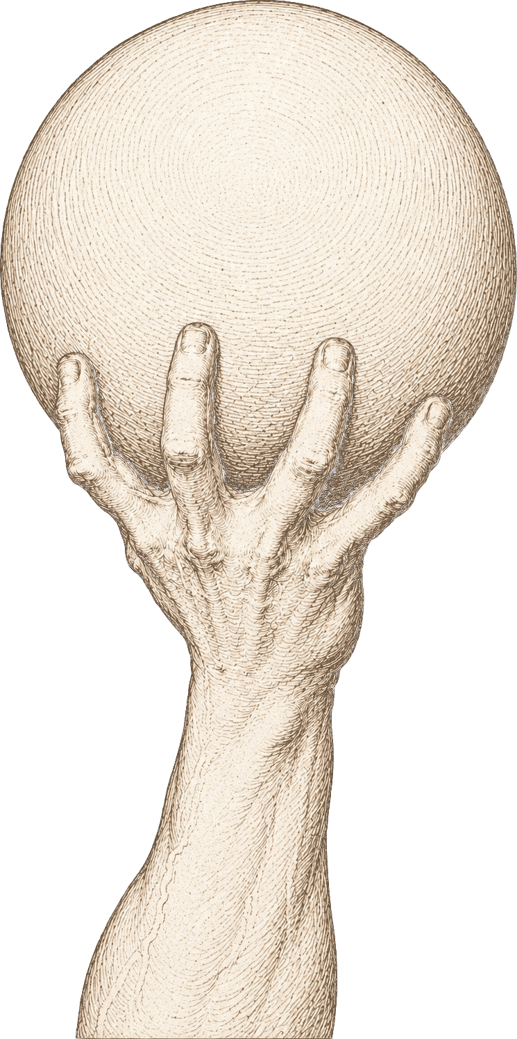 The hand of Atlas bearing the world